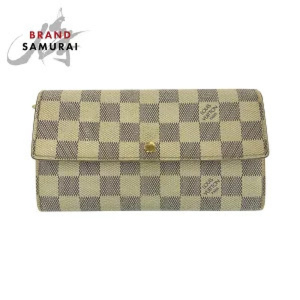 LOUIS VUITTON Damier Azur White Portefeuille Sarah White Gray Long Wallet